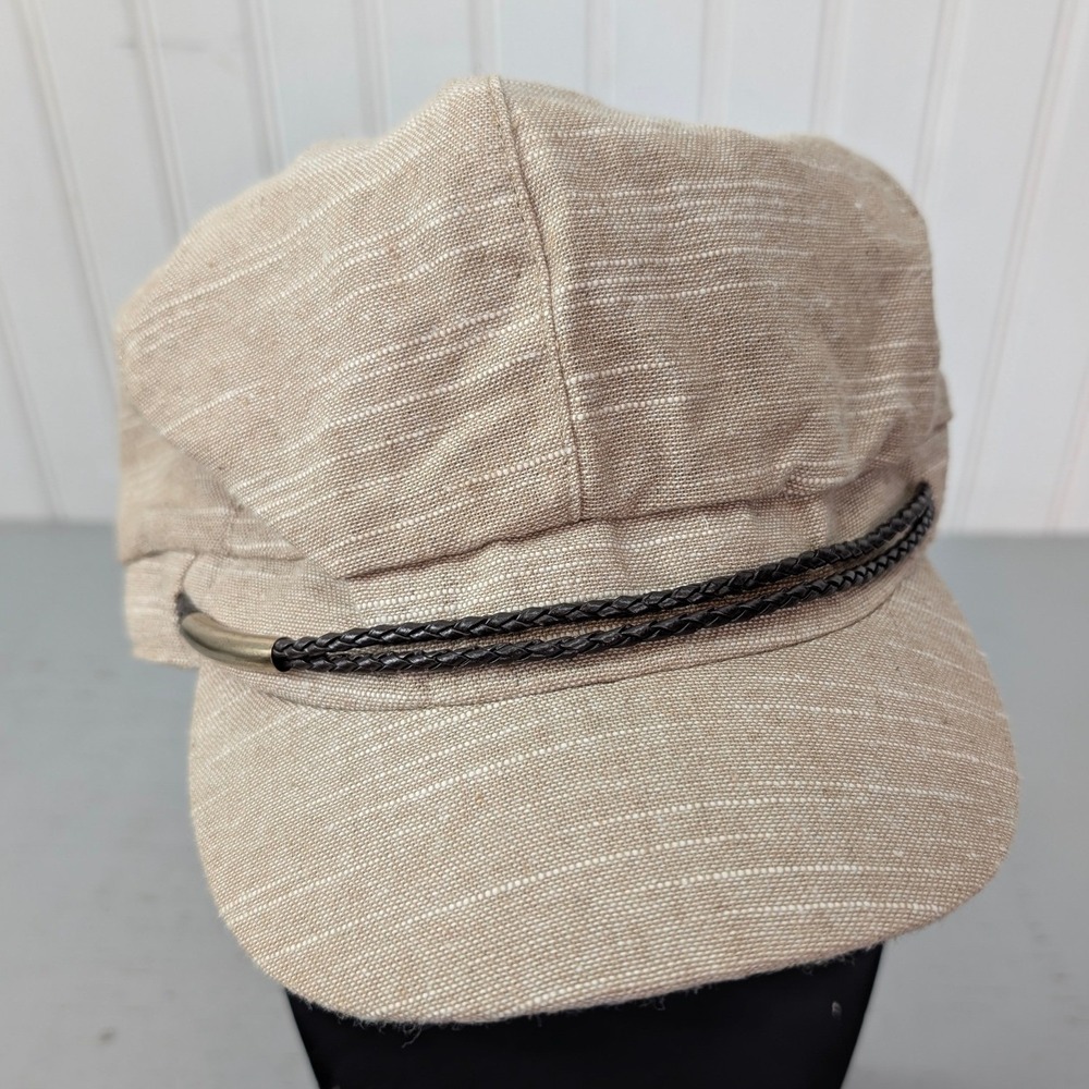 D&Y Newsboy Cap Unisex Tan Linen Cotton Blend Baker Boy Hat Elastic Back OSFM